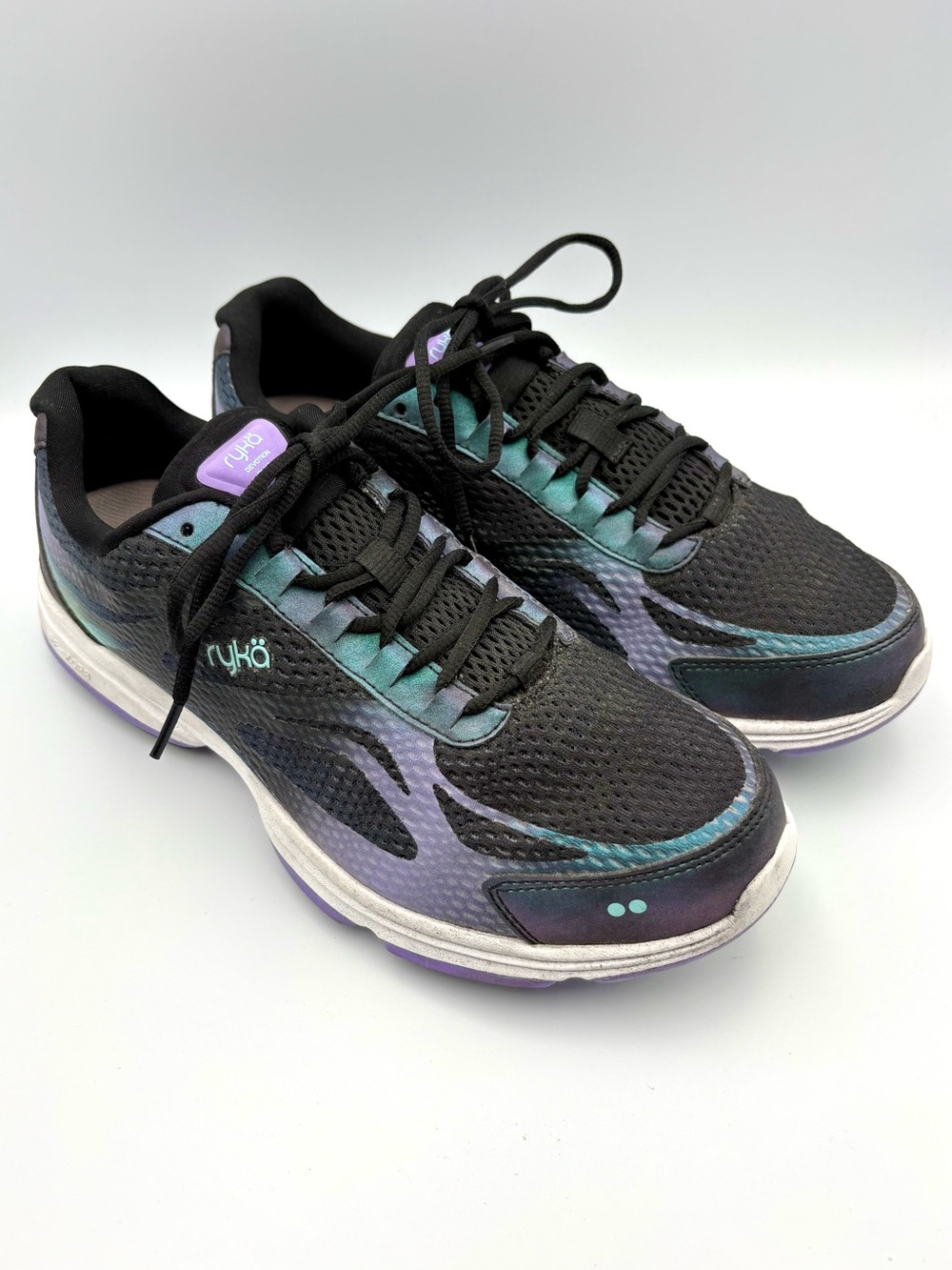 Ryka Women's Black with Purple & Teal Accent Mesh Trainers Size 11 Wide